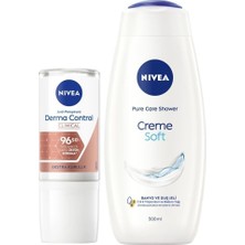 Uravas Store Nıvea Creme Soft Duş Jeli 500ML ve Kadın Rollon Deodorant Derma Control Clinical 50ML, 96SAAT Ter Koruması