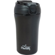 Uravas Store Any Morning 400 ml Paslanmaz Çelik Termos Mug, Çift Işlevli Sızdırmaz Kapaklı, Siyah SI232021