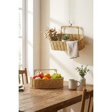 Uravas Store Buffer 2'li Duvar Askılı Oval Plastik Rattan Organizer Sepeti, Hasır Görünümlü Banyo ve Mutfak Raf Düzenleme Ünitesi, 28X10X7CM ve 31X12X7CM