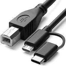 Uravas Store Type-C + Micro USB To Usb-B Yazıcı/mıdı Bağlantı Kablosu (1 Metre) - Printer, Tarayıcı, Mıdı Klavye, Ses Kartı, Dijital Piyano - Dj ve Müzik Ekipmanları Uyumlu