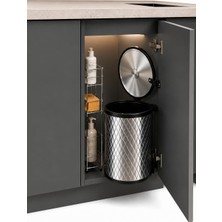 Uravas Store Banyo, Mutfak Dolap Içi 11 Litre Metal Çöp Kovası – Krom, Tüm Dolaplara Uyumlu Tezgah Altı Çöp Kovası