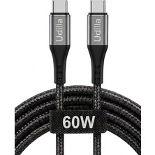 Uravas Store Örgülü USB Type-C To Type-C 60W Örgülü Hızlı Şarj ve Data Kablosu 1 Metre (Siyah, Type-C To Type-C, 100, Santimetre)