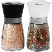 Uravas Store Baharat Öğütücüsü, Cam Gövdeli Kapaklı 13 cm 2 Adet, Siyah Beyaz Tuz Karabiber Değirmeni