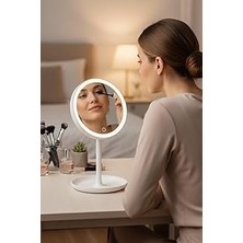 Uravas Store Buffer® LED Işıklı Yuvarlak Makyaj Aynası – Dokunmatik Ayarlanabilir Işık Tonlu, 360° Döner Masaüstü Profesyonel Makyaj ve Cilt Bakım Aynası