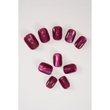 Uravas Store Pop Beauty Takma Tırnak Seti & Zararsız Yapıştırıcı, Cat Eye Pembe Kısa Cat Eye