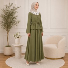 Aynude Gömlek Etek Ikili Takım Kadın Haki Çiçek Desenli Yaka