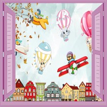 Uravas Store Çocuk Odası Bebek Odası Pencere Poster Duvar Kağıdı Balonlar Hayvanlar