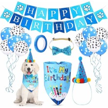 Uravas Store Jouis Evcil Hayvan Doğum Günü Süsleme Seti – Köpek ve Kedi Için Birthday Party Konsept Paketi – Balon, Happy Birthday Banner, Bandana, Papyon, Şapka ve Parti Aksesuarları