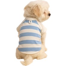 Uravas Store MONOPETZ%100 Pamuk Kedi ve Köpek Kıyafeti Mavi Beyaz Çizgili Basic T Shirt Xl