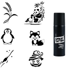 Uravas Store Anne Yavru Panda Spray Tattoo Geçici Dövme Seti Dark Siyah Sprey