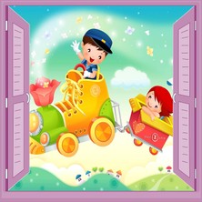 Uravas Store Çocuk Odası Bebek Odası Pencere Poster Duvar Kağıdı Tren