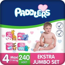 Uravas Store Paddlers Bebek Bezi 4 Numara Maxi (7-14 Kg) 240 Adet – Ekstra Jumbo Set
