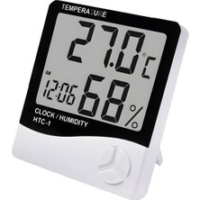 Uravas Store Promosyonca Dijital Termometre Sıcaklık ve Nem Ölçer Higrometre, Masa Tipi Alarm Saatli, Htc-1 Model