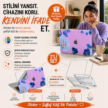 Uravas Store Mcstorey MacBook Air 13 Inç M1 A2337 Şeffaf Kılıf, Kristal Hard Case 3'lü Premium Koruma Seti, 3m Blue Blossom Sticker + Usb-C USB Adaptör, Ince Hafif Darbe ve Çizilme Korumalı, Tam Uyum Açık Lila