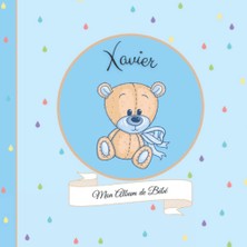 Uravas Store Xavier - Mon Album De Bébé: 21X21CM - Format Carré Nounours Bleu - Personnalisé Avec Prénom - Interieur Couleur, Album Photo, Messages Souvenirs À Compléter