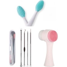 Uravas Store Izla Peeling Fırçası & 4 Parça Kutulu Paslanmaz Çelik Komedon & Çift Taraflı Yüz Temizleme Fırçası