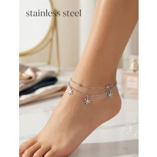 Stainless Steel Gümüş Renk Top Sf 3'lü Kar Tanesi Model Çelik Halhal