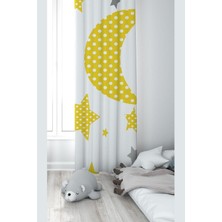 Uravas Store Pelangi Beyaz Yıldız ve Hilal Desenli Dijital Baskı Yıkanabilir Bebek Çocuk Odası Fon Perdesi, Sarı-Beyaz 70 x 200