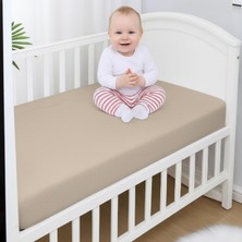Uravas Store %100 Pamuk Penye, Lastikli Full Kenar Bebek Çarşafı – Oeko-Tex Sertifikalı, Yumuşak ve Nefes Alabilir, Organik Pamuk, Anne Yanı, Çocuk Beşik Çarşafı (Bej)
