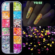 Uravas Store Karanlıkta Parlayan Floresan Tırnak Süsleme Folyo Pulları Kelebekler Yıldızlar Nail Art