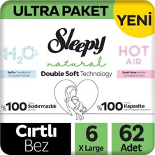 Uravas Store Sleepy Natural Double Soft Ultra Paket Bebek Bezi 6 Numara Xlarge 62 Adet