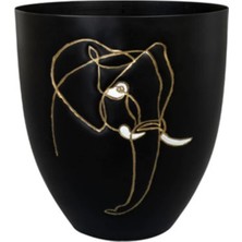 Uravas Store Ter Steege Lea Fil Desenli Siyah Metal Saksı Çap 18CM Yükseklik 19CM