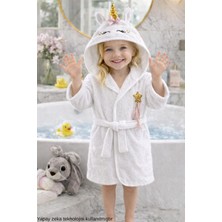 Uravas Store Çocuk Bornozu Kapşonlu-Hayvan Figürlü-Kız Bebek Bornoz-Çocuk-Beyaz Unicorn-(9-10 Yaş)