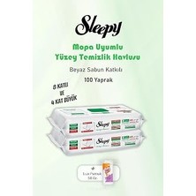 Uravas Store Sleepy 100 Yaprak Beyaz Sabunlu Yer Temizlik Havlusu ve 50 gr Pamuk