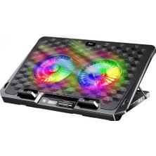 Uravas Store Juo Odin Rgb Işıklı Gaming 2200RPM Çift Fan LED Display Laptop Notebook Soğutucu Stand