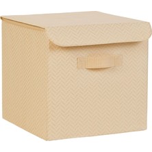 Uravas Store Ocean Home Textile Bej Balıksırtı Kapaklı Kutu Set 30 x 30 x 30 cm