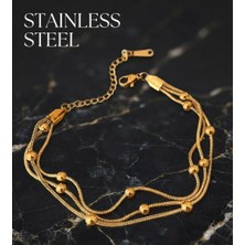Stainless Steel Gold Renk Üçlü Yılan Zincir Dorikalı Çelik Bileklik
