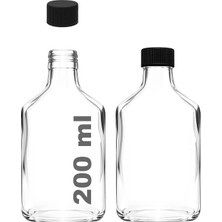 Uravas Store Afracam 200 ml Yassı Şeffaf Cold Brew Şişesi Plastik Siyah Kapaklı 200 cc Soğuk Kahve Cam Şişe 2 Adet