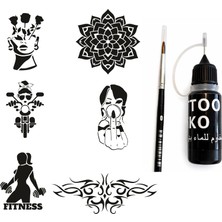 Uravas Store Mandala Fitness Likit Kalem Uçlu Siyah Geçici Dövme Seti Fırça ve Şablon Hediyeli