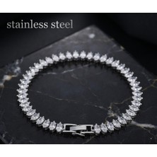 Stainless Steel Gümüş Renk Zirkon Taşlı Mekik Model Çelik Bileklik