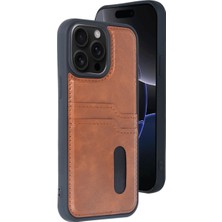 Techora Sale Newface Apple iPhone 15 Pro Max Kılıf Sara Kartvizitli Deri Kılıf - Taba