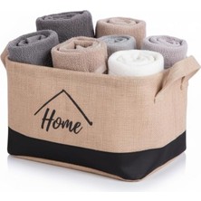 Uravas Store Deconox Dikdörtgen Jüt Düzenleyici Sepet (24X17X14 Cm) – Krem Renk Katlanabilir Kumaş Kulplu Organizer | Ev, Mutfak, Banyo, Çocuk Odası ve Ofis Için Çok Amaçlı Saklama Kutusu 2 Model (Krem-Siyah)