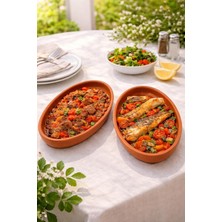 Uravas Store Toprak Güveç 23 Cm, Içi Sırlı Kayık Oval Güveç, Fırın Tepsisi, Kahverengi