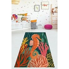 Uravas Store Pelangi Denizaltı Desenli Yıkanabilir Kaymaz Taban Leke Tutmaz Çocuk Odası Halısı, Turuncu-Yeşil-Pembe 80 x 50