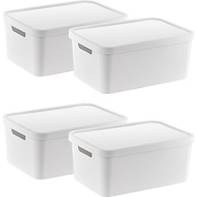 Uravas Store Smartware 4'lü Set Stafi Çok Amaçlı Kapaklı Kutu Beyaz 4,5 Lt