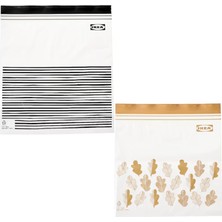 Uravas Store Ikea Istad Orta Boy Çift Mühürlü Tekrar Kullanılabilir Gıda Torbaları, 1,2 ve 2,5 Litre, Siyah Çizgili/sarı Yaprak - 100 Adetlik Set