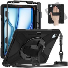 Uravas Store Constraın - Apple iPad Air 13 2024 ile Uyumlu Tank Kılıf Omuz Askılı 360 Dönen Standlı Tam Koruma Zırh Kapak