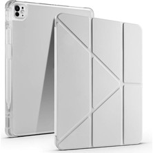 Uravas Store Zore Apple ile Uyumlu iPad Air 13 2025 M3 Kılıf Zore Tri Folding Kalem Bölmeli Standlı Kılıf Gri