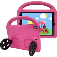 Uravas Store Constraın - iPad Pro ile Uyumlu 10.5 (7.nesil) Wheel Car Tekerlek Standlı Tablet Eva Silikon Kılıf - Pembe Koyu