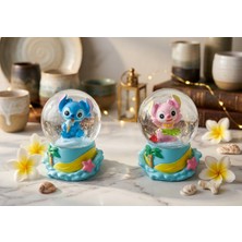 Ayder Online Satış 9cm-6cm Işıklı Pembe ve Mavi Renk Hediyelik-Dekoratif 2 Li Stitch Kar Küresi