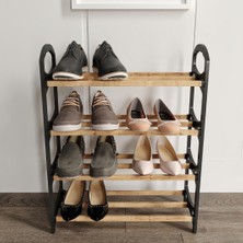 Uravas Store Promosyonca 4 Katlı Ahşap Tabanlı, Plastik Kenarlı Ayakkabılık, 64X50X18 cm