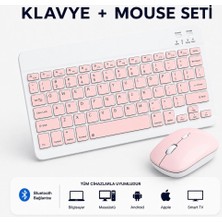 ScHitec Bluetooth Klavye + 2,4 Ghz+Bluetooth Mouse Seti Type-C Şarjlı Pembe