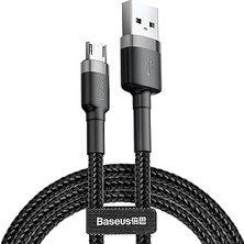 Uravas Store Baseus Cafule Serisi, Şarj & Data Aktarım Kablosu, Gri - Siyah, 1 M, 2.4 A, USB Type A & Micro USB