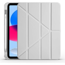 Uravas Store Zore Apple ile Uyumlu iPad 10.9 2022 (10.nesil) Kılıf Tri Folding Kalem Bölmeli Standlı Kılıf Gri