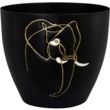 Uravas Store Ter Steege Lea Fil Desenli Siyah Metal Saksı Çap 13CM Yükseklik 14CM