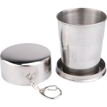 Uravas Store Spelt Katlanır Paslanmaz Çelik 150 ml Mini Bardak Taşınabilir Kapaklı Kamp Seyahat Outdoor Anahtarlık